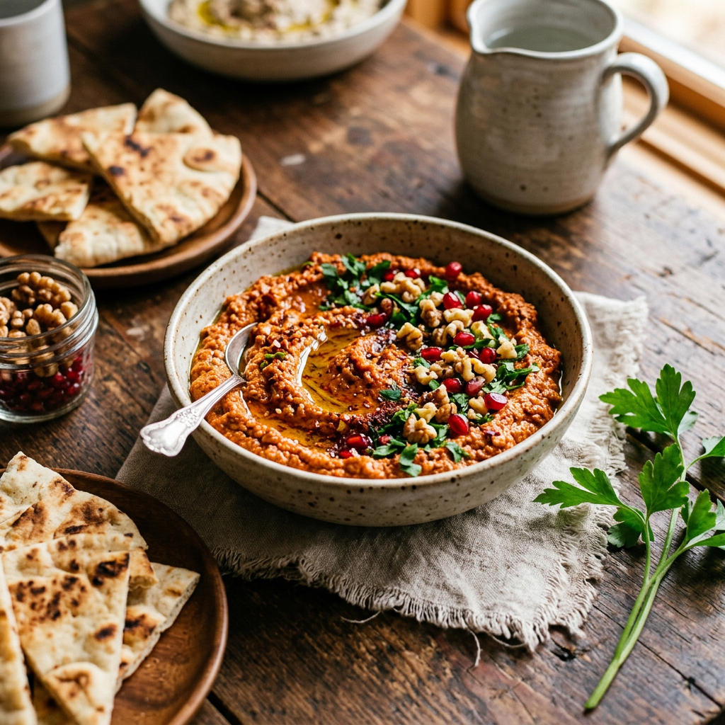 Muhammara Recipe | Roasted Red Pepper and Walnut Dip